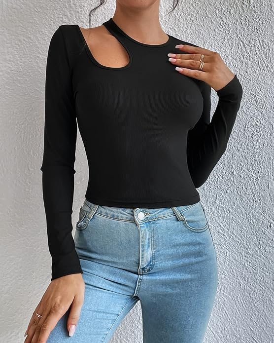DIVADAZ'S FULL SLEEVE CUT OUT TOP- BLACK